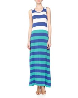 Sleeveless Striped Maxi Dress, Cobalt/White