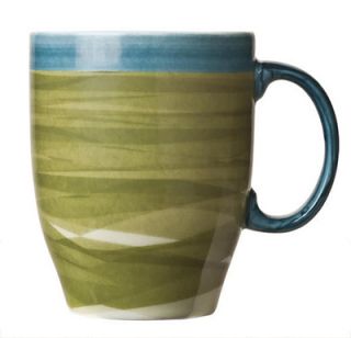 World Tableware 13 1/4 oz Mug   Ceramic, Green, Blue Rim, 4 3/8
