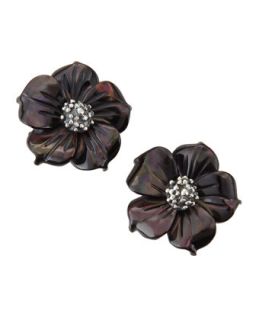 Mother of Pearl Floral Stud Earrings, Gray