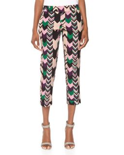Zigzag Tapered Sateen Ankle Pants, Pink