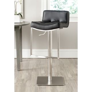 Safavieh Newman Black Barstool (BlackIncludes One (1) stoolMaterials Stainless steel and regenerated leather/ PUSeat dimensions 15.7 inches width and 15.16 inches depthSeat height 24.8 34 inchesDimensions 29.92   39.37 inches high x 20.08 inches wide