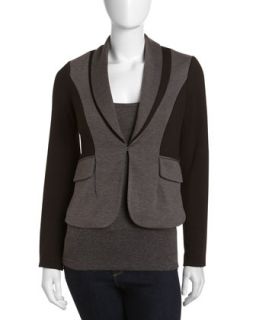 Colorblock Shawl Collar Jacket, Dark Charcoal/Black