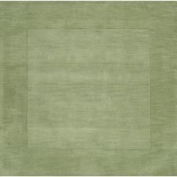 Hand crafted Moss Green Tone on tone Bordered Beech Wool Rug (6 Square)