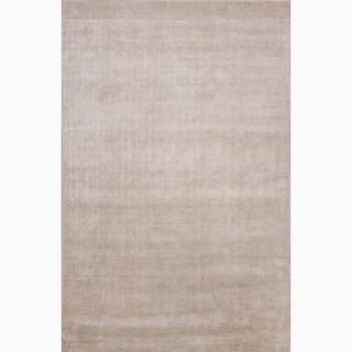 Hand made Solid Pattern Ivory/ White Bamboo Silk Rug (8x10)