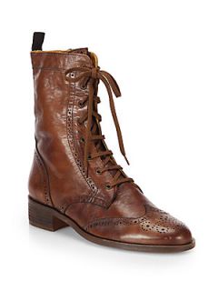 10022 SHOE  Leather Combat Boots   Teak