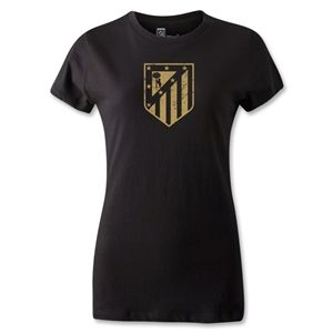 hidden Atletico Madrid Distressed Crest Womens T Shirt (Black)