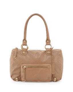 Dylan Perforated Leather Duffle Tote, Beige Nougat