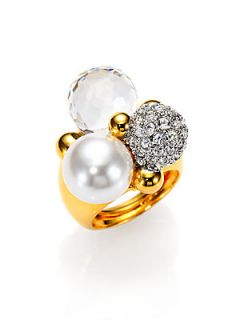 Kenneth Jay Lane Beaded Cluster Cocktail Ring   Gold