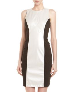 Faux Leather and Ponte Colorblock Dress