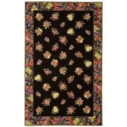 Hand hooked Chelsea Botanical Black Wool Rug (76 X 99)