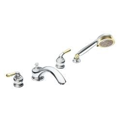 Moen Chrome/ Polished Brass Double handle Low Arc Roman Tub Faucet With Hand Shower