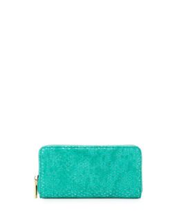 Textured Shimmer Zip Wallet, Turquoise