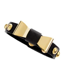 Leather Bow Bracelet, Black/Gold