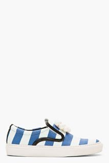 Mother Of Pearl Blue Embellished Striped Slip_on Sneakers