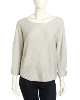 Wool Cashmere Shirttail Sweater, Nickel