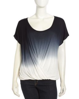 Wrap Style Ombre Short Sleeve Top, Black Ombre