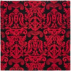 Handmade New Zealand Wool Minna Black/ Red Rug (6 Square)