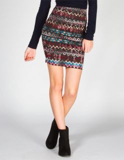 Tribal Print Ponte Bodycon Skirt Multi In Sizes Small, X Small, Mediu