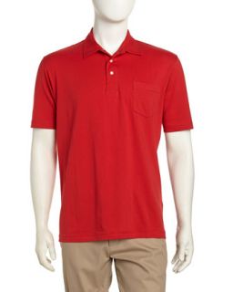 Solid Short Sleeve Poplin Polo Shirt, Red