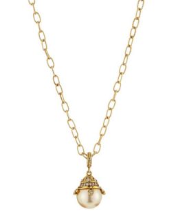 Diamond Crown Pearl Drop Pendant Necklace