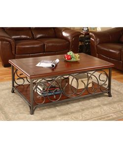 Scrolled Metal And Wood Coffee Table