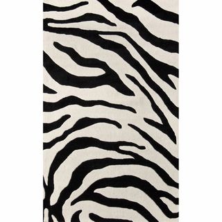 Nuloom Handmade Modern Zebra Black/ Ivory Wool Rug (86 X 116)