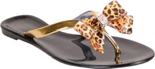 Womens Nomad Pixie   Tan Leopard/Gold Thong Sandals