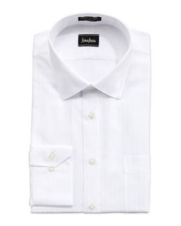 Non Iron Classic Fit Tonal Stripe Dress Shirt, White