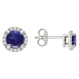 Sterling Silver Created Blue Sapphire and Diamond Earrings