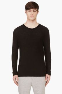 T By Alexander Wang Black Long Sleeve Silk Jersey T_shirt