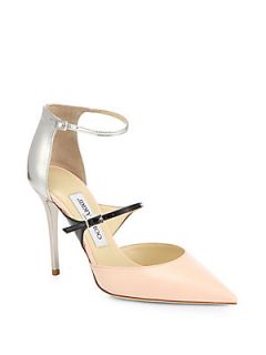 Jimmy Choo Typhoon Metallic & Patent Leather Ankle Strap Pumps   Pink