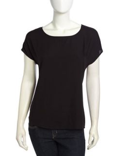 Cap Sleeve Back Buttoned Top, Black
