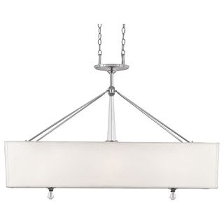 Quoizel Deluxe Island Chandelier (Steel Finish Polished chromeNumber of lights Three (3) Requires three (3) 150 watt A21 medium base bulbs (not included) Dimensions 33 inches high x 12 inches long x 48 inches wideShade dimensions 48 inches wide x 12 i