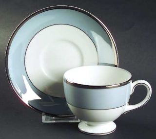 Wedgwood Lustreware Blue Fin Footed Cup & Saucer Set, Fine China Dinnerware   Cl