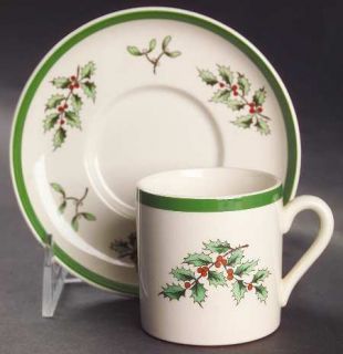 Spode Christmas Tree Green Trim Flat Demitasse Cup & Saucer, Fine China Dinnerwa