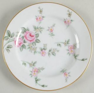Albion Japan Wild Rose Salad Plate, Fine China Dinnerware   Pink & White/Gray Fl
