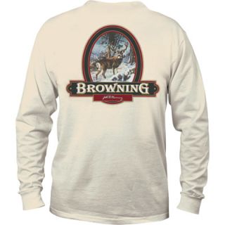 Browning Long Sleeve T Shirt with Oval Buck Label   Natural, XL