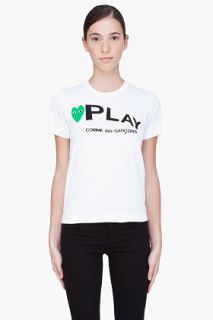 Comme Des Garons Play White And Green Logo T_shirt