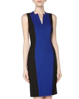 Sleeveless Color Blocked Sheath Dress, Black/Blue