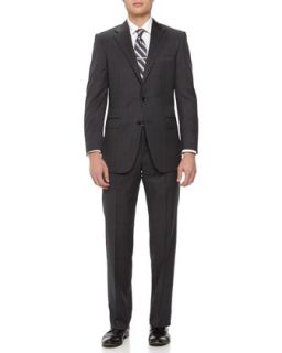 Two Piece Pinstripe Check Wool Suit, Navy