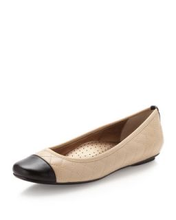 Saucy Quilted Leather Ballerina Flat, Pudding