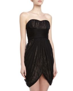 Strapless Lace Chiffon Tube Dress, Black