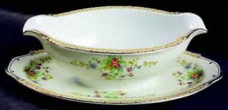 National China (Japan) Patricia Gravy Boat with Attached Underplate, Fine China