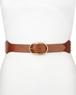 Leather & Cotton Stretch Belt, Brown