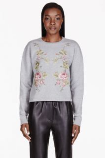Mcq Alexander Mcqueen Heathered Grey Embroidered Rose Sweater