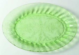 Jeannette Floral Green 10 Oval Platter   Green,Depression Glass
