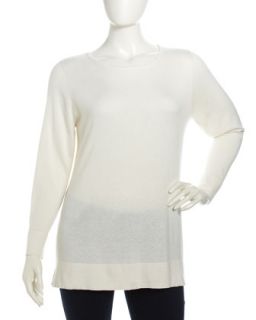 Cashmere Blend Tunic Sweater, Ivory, Womens