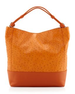 Charlotte Colorblock Ostrich Embossed Leather Hobo Bag, Orange