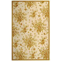 Hand hooked Flov Ivory/ Gold Wool Rug (6 X 9)