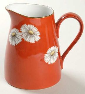 Noritake N14 Creamer, Fine China Dinnerware   All Red With White Flowers,Gold Tr